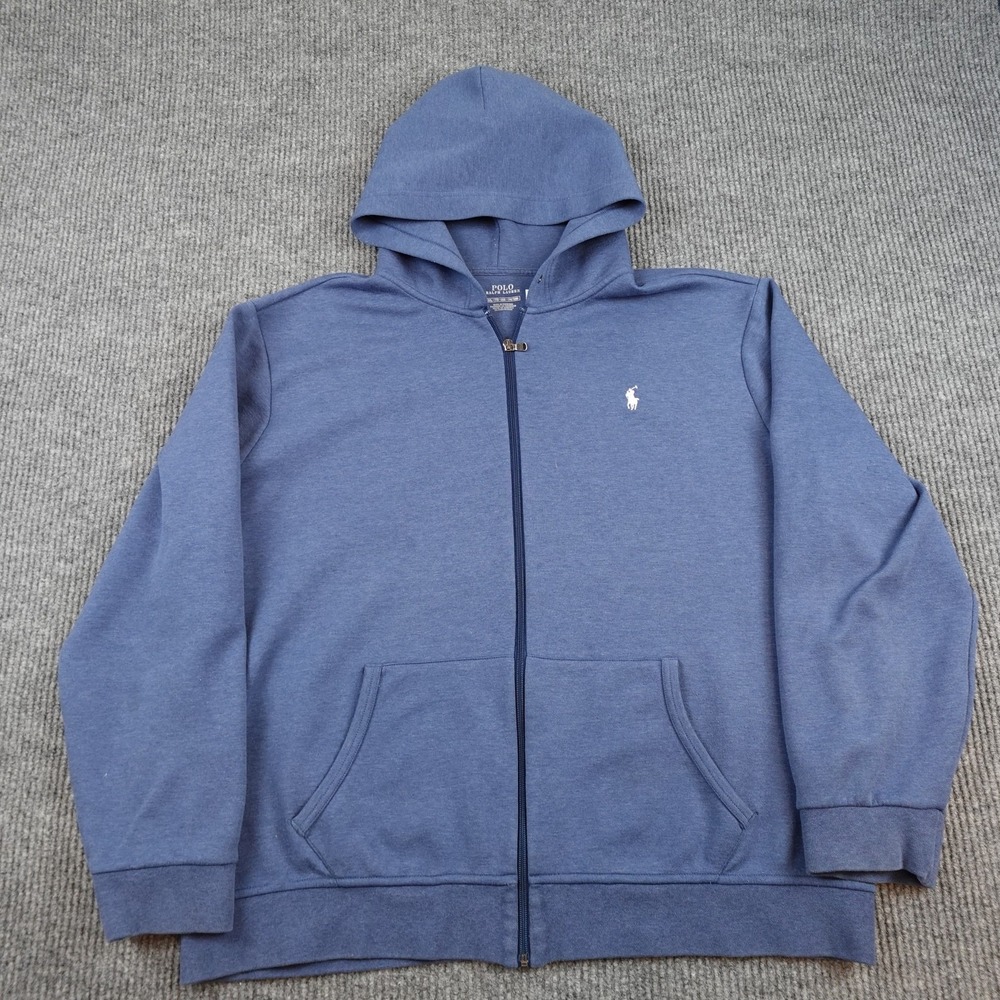 Polo Ralph Lauren Hoodie Mens 2XL Blue Fleece Full Zip Sweatshirt Logo Pockets